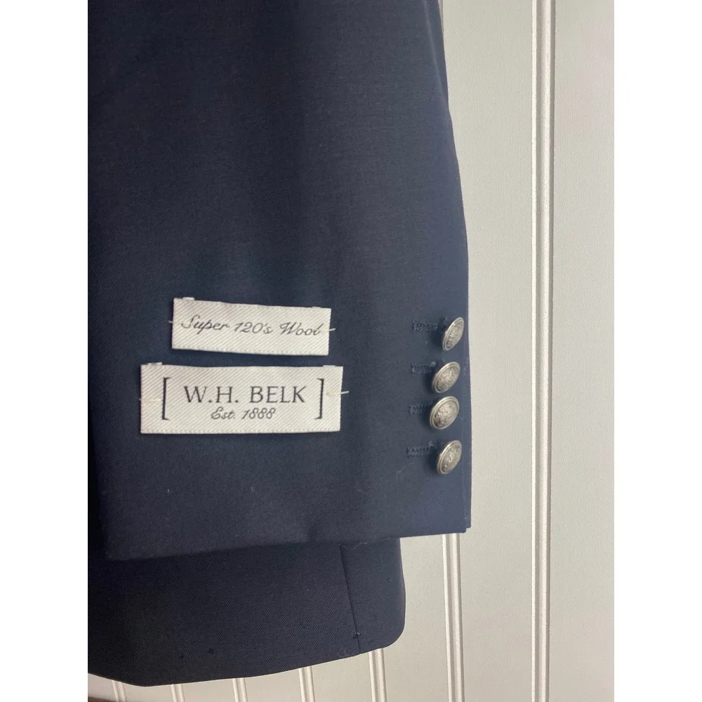 W.H. Belk Mens Navy Super‎ 120s Wool Blazer Sport Coat 50R NWT 211231 FLAW